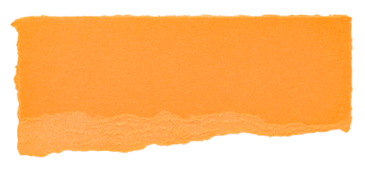 Single piece of isolated ripped crumpled blank orange paper with copy space for text, top view from above on white or transparent background
