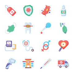 Pack of Medical Equipment Flat Icons 

