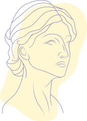 Elegant Antique Statues. Hand-drawn illustration in a modern vector style. Graceful heads of women, ancient art objects, including captivating heads, busts, and marble monuments with soft pastel color