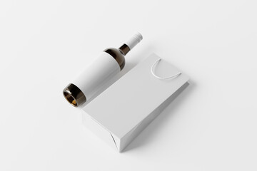blank wine bottle with bag mockup