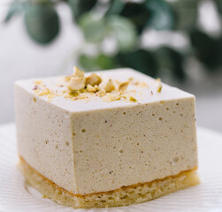 pistachio souffle cake at the saucer