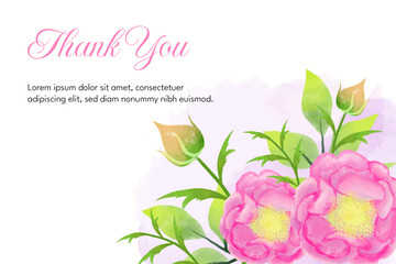 thank you card with watercolor pink flower