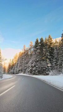 POV car drive, sunny winter day wallpaper, vertical short video