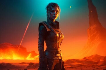 Concept Game character painting and 3D render of dystopia ruin wasteland Cyberpunk, diesel punk, Futuristic world,  Created with Generative AI tool