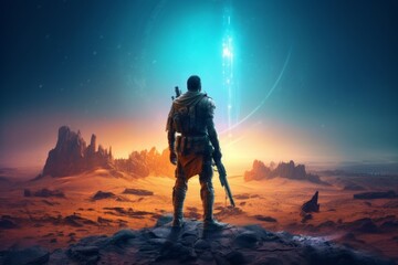 Concept Game character painting and 3D render of dystopia ruin wasteland Cyberpunk, diesel punk, Futuristic world,  Created with Generative AI tool