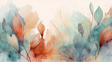 Abstract Watercolor Botanical Line Art Background. Generative ai.