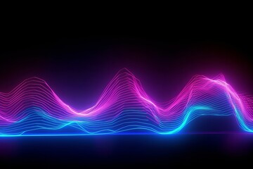 Fototapeta na wymiar 3d render, pink blue wavy neon lines, electronic music virtual equalizer, sound wave visualization, ultraviolet light abstract background, Generative AI