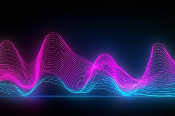 3d render, pink blue wavy neon lines, electronic music virtual equalizer, sound wave visualization, ultraviolet light abstract background, Generative AI