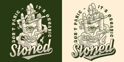 Stoned cannabis monochrome detailed logotype - obrazy, fototapety, plakaty