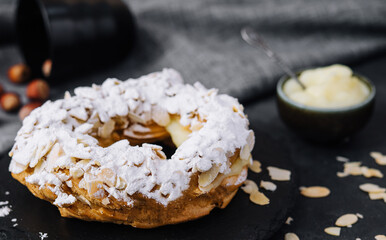 French traditional cake powdered sugar and almond petals