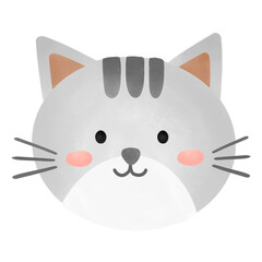 Cute cat face hand drawn watercolor illustration