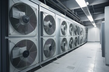 ventilation system for data center, with numerous fans and filters keeping the air clean and cool, created with generative ai