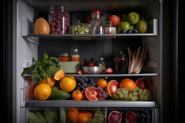 Fototapeta na wymiar refrigerator filled with fresh, seasonal fruits and vegetables, created with generative ai