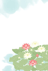 蓮の咲いている風景の背景イラスト