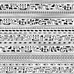 Ancient Egypt's allure monochrome seamless pattern, featuring hand-drawn symbols reminiscent of hieroglyphs. Perfect for clothing, curtains, and notebooks