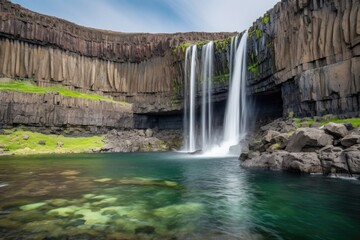 Fototapeta premium majestic waterfall cascading over rocky cliffs, created with generative ai