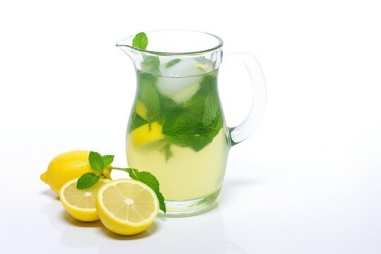 refreshing summer lemonade with a twist of mint on white background, created with generative ai