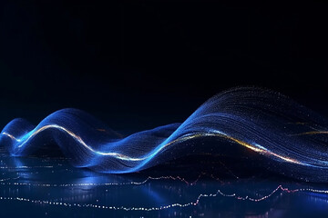 Network line of connecting stream with wave of particles representing bid data and information technology. AI generative