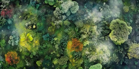 Fototapeta na wymiar AI Generated. AI Generative. Green fresh amazon tropical top drone view landscape plant wall decoration. Graphic Art