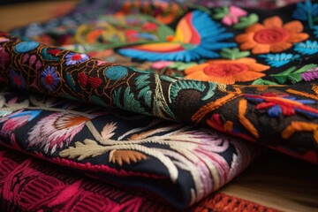 Fototapeta premium textiles with intricate weaving and embroidery, featuring bold designs, created with generative ai