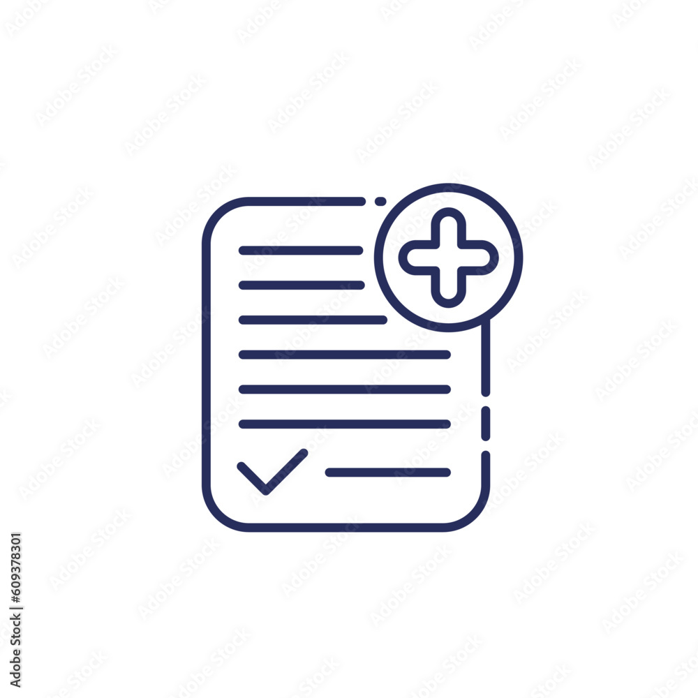 Sticker medical coverage line icon on white