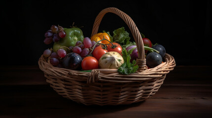 Basket of fruits and vegetables image generated by creative AI