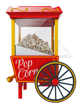 Vintage popcorn cart isolated on transparent background. 3D illustration
