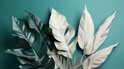Collection of white Tropical Leaves Foliage Plant. Generative ai.