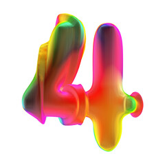 Colorful geometric number 4 isolated in 3d rendering for math, education and business concept.