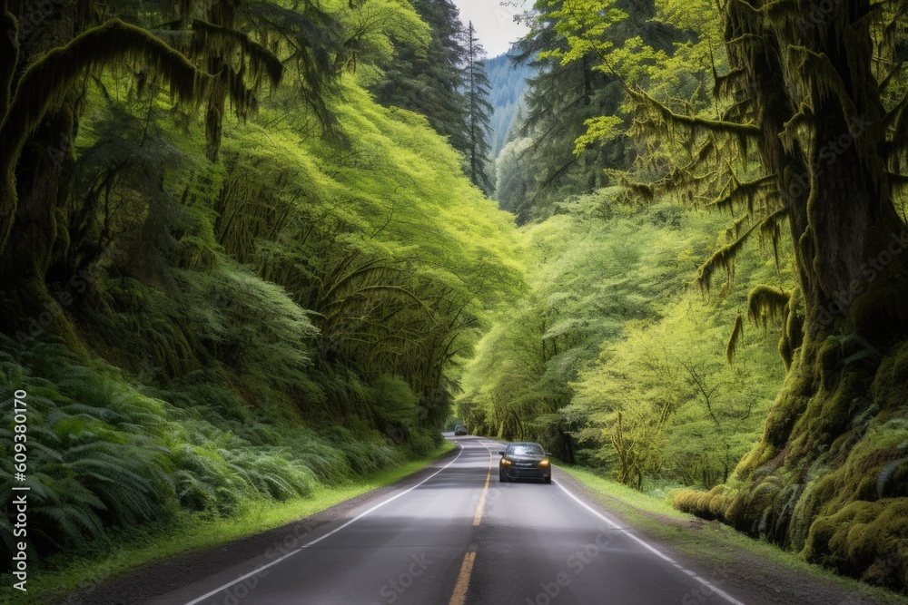 Canvas Prints scenic road trip through the national park, with towering trees and breathtaking views, created with generative ai