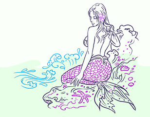 fantasy girl in a mermaid dress vector for card decoration illustration