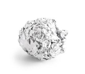 Crumpled ball of aluminium foil isolated on white background