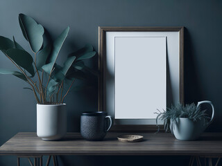 Blank wooden vertical picture frame mockup