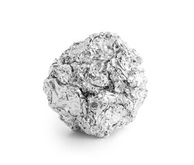 Crumpled ball of aluminium foil isolated on white background