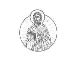 Saint Sava serbian. Coloring page in Byzantine style on white background