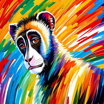 Agile mangabey monkey animal  abstract colorful painting with generative AI technology
