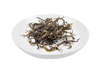 dry green tea in plate on transparent png