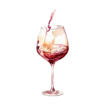 Watercolor glass of wine, Generative AI, png image.