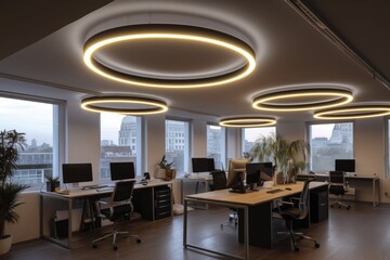 lively smart lighting installation in modern office setting, created with generative ai