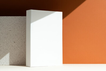 Book cover mockup on brown background with light array