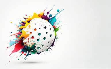 Pickleball ball sport symbol colorful splash art illustration banner. Generative AI