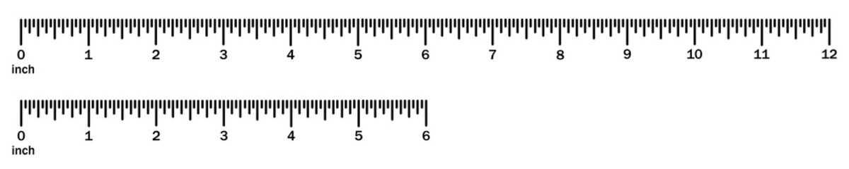 Digital ruler 6 and 12 inches or 1 inch. Horizontal measuring chart with markings. Mathematics of measuring distance, height or length or sewing tool.