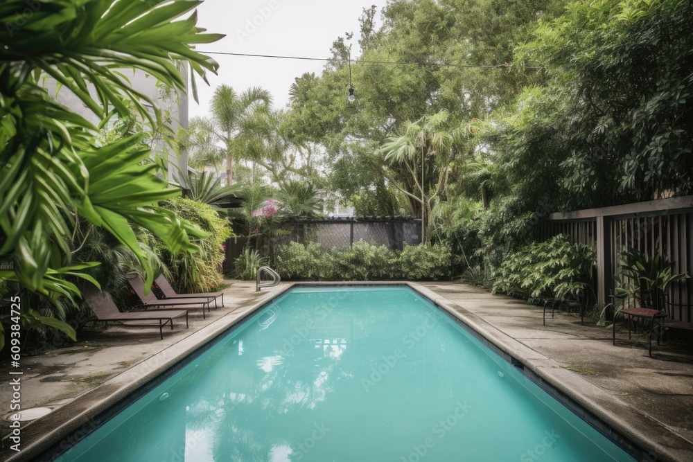 Canvas Prints sparkling pool, surrounded by lush greenery, created with generative ai