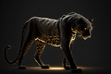 aesthetic photo of Black panther with golden accents