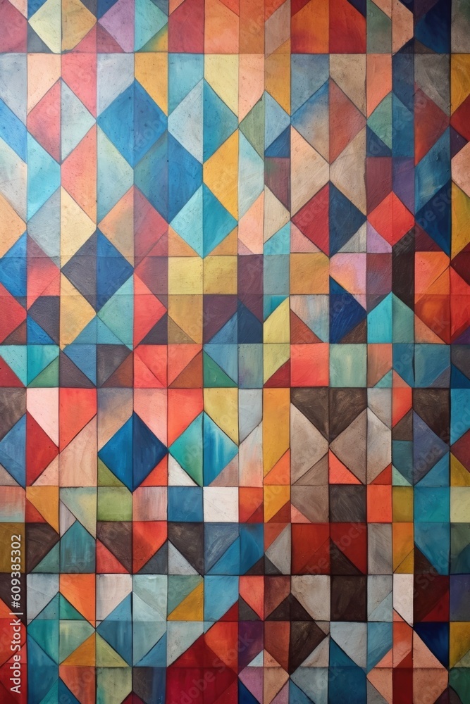 Canvas Prints colorful geometric shapes pattern on a wall, created with generative ai