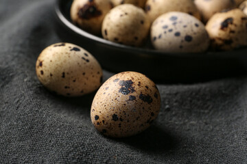 Fresh quail eggs on table, closeup