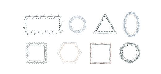 Set of simple line frames. Easily editable vector edges. Collection of vertical blank templates to decorate text. Greeting or wedding frames.