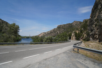 Nuclear power plant on the Rio Ebro in Spain with a cooling tower in a nice landscape