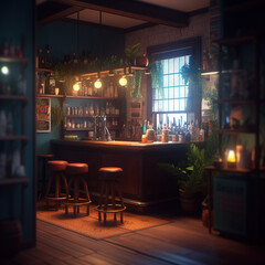Fototapeta na wymiar Night view bar mini landscape,created with generative ai tecnology.