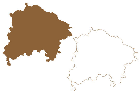 Waidhofen an der Thaya district (Republic of Austria or Österreich, Lower Austria or Niederösterreich state) map vector illustration, scribble sketch Bezirk Waidhofen an der Thaya map